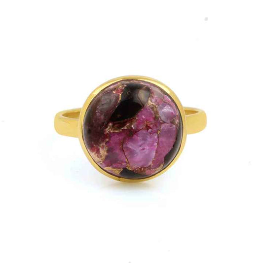 Hot Selling 18K Gold Plated Sterling Silver Ring Latest Women's Fashion Jewelry With Purple Black Copper Dahlia Turquoise Stone