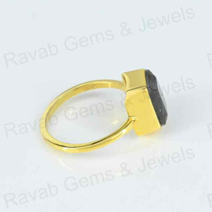Beautiful Handmade 925 Silver 8x10mm Octagon Shape Natural Labradorite Stone Gold Vermeil Eternity Fine Jewelry Ring for Women