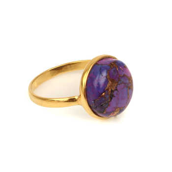 18K Gold Plated Handmade Dainty Gemstone Ring Women Beautiful 12mm Purple Copper Turquoise Genuine 925 Sterling Silver Fine