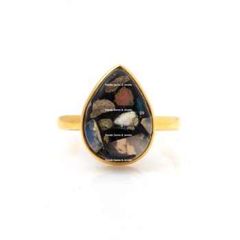 Beautiful 10x14mm Pear-Shaped Ethiopian Opal Copper Gemstone Gold Plated Silver Dainty Cocktail Ring for Bridesmaids