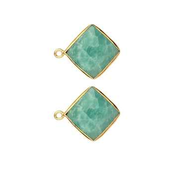 Best Quality Solid 925 Sterling Silver Natural Amazonite Square Shape Checker Cut Bezel Setting Connector Making for Jewelry