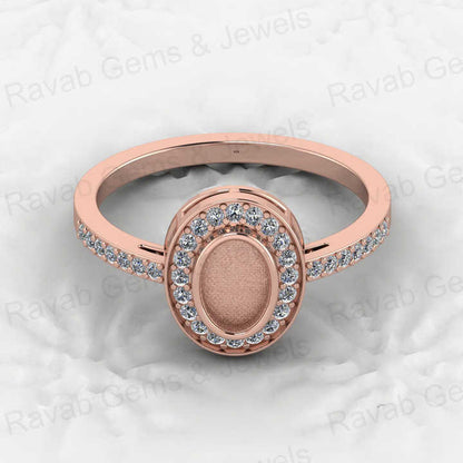 Genuine 925 Solid Sterling Silver 6x4mm Semi Mount Blank Bezel Setting Halo Ring for Breastmilk & Keepsake Resin Ceramic Jewelry