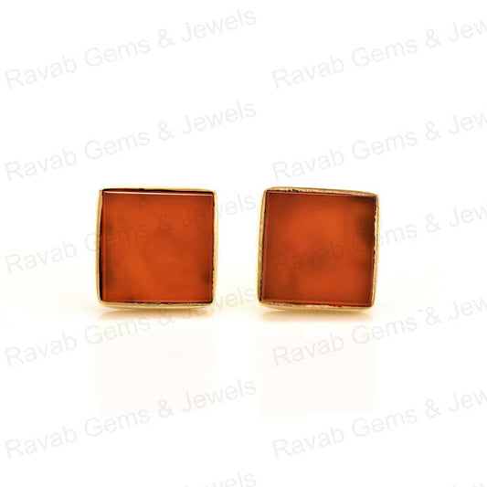 Best Quality Solid 925 Sterling Silver Carnelian 12mm Round Bezel Stud Earring for Women Fine Handmade Christmas Sale Jewelry