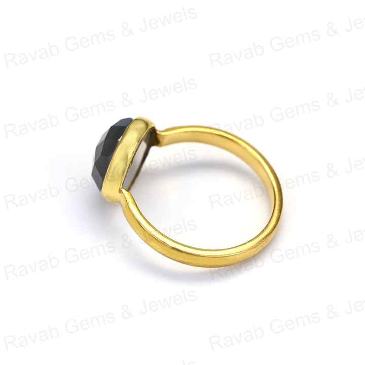 Top Quality Solid 925 Sterling Silver Natural Grey Chalcedony Round Cut 12mm Bezel Setting 18k Gold Filled Fine Ring for Women