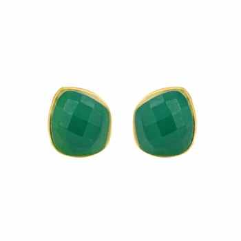 Hot Selling 18K Gold Plated Genuine 925 Sterling Silver Handmade Emerald Hydro Quartz Gemstone Dainty Fine Stud Earrings for Her