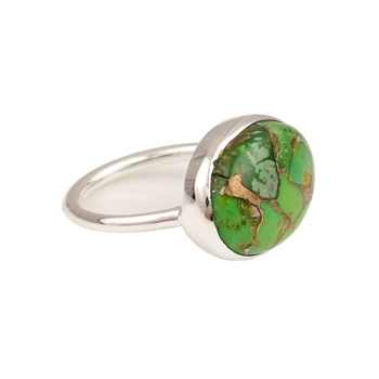 Best Quality 12x16mm Oval Ring Women New Design Kingman Green Copper Turquoise Gemstone Genuine Sterling Silver Fine Rings