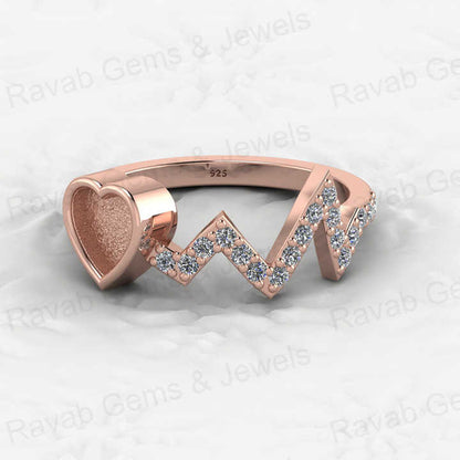 Solid 925 Sterling Silver Semi Mount Ring Initials Heart Blank Setting with Resin Ashes Breastmilk Jewelry-Genuine Product