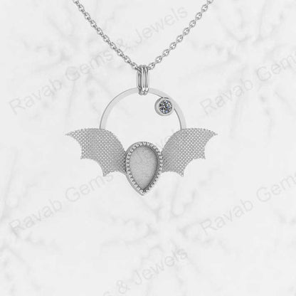 925 Sterling Silver Bats Fly 31X26mm Semi Mount Blank Setting Charm Pendant Good for Ashes & Resin Work Breastmilk Keepsake DIY