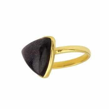 Solid 925 Sterling Silver 18K Gold Plated Handmade Fine Rings Daily Wear Sandstone Japer 12mm Trillion Bezel Setting Natural