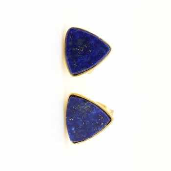 Impressive 18K Gold Plated 925 Sterling Silver Handmade Fine Stud Earrings for Women Natural Lapis Lazuli Gemstone Jewelry