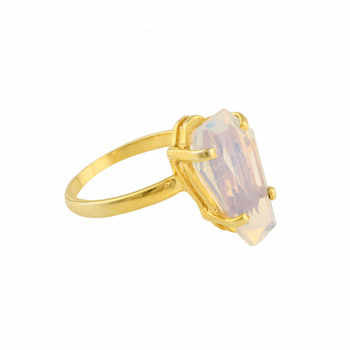 Best Selling Dainty Minimalist Sterling Silver Coffin Rings Rainbow Opalite Hydro Quartz Gemstone Prong Setting Women's Fine