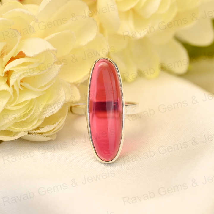 Top Selling 925 Sterling Silver Women's Fine Handmade Ring Pink Tourmaline Hydro 10x30mm Long Oval Bezel Setting
