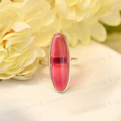 Top Selling 925 Sterling Silver Women's Fine Handmade Ring Pink Tourmaline Hydro 10x30mm Long Oval Bezel Setting
