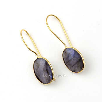 Wholesale 925 Sterling Silver Dangle Earrings Hot Selling Designer Labradorite Gemstone Gold Plated for Women