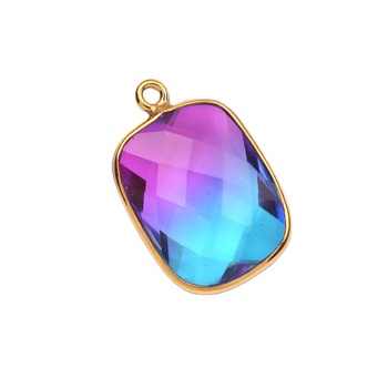 Best Selling Bio Tourmaline Quartz 14x18mm Rectangle Cushion Faceted Gemstone 18k Gold Plated Silver Charm For Pendant Necklace