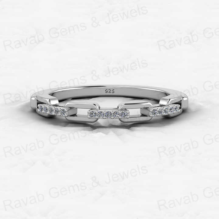 Best Selling 18k Gold Plated Genuine 925 Sterling Silver Dainty Promise Boho Pave CZ Link Half Eternity Ring Women Fine Jewelry