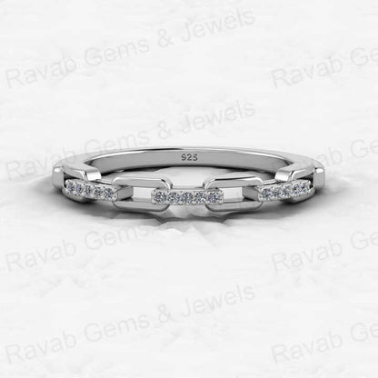 Best Selling 18k Gold Plated Genuine 925 Sterling Silver Dainty Promise Boho Pave CZ Link Half Eternity Ring Women Fine Jewelry