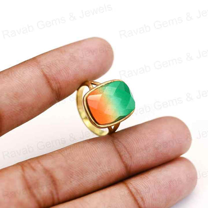Superb 925 Sterling Silver Synthetic Watermelon Tourmaline Octa Checker Cut 12x16mm Bezel Setting 18k Gold Filled Ring for Women