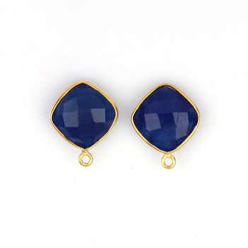 12mm Blue Sapphire Faceted Hydro Quartz Gemstone 18K Gold Plated Sterling Silver Bezel Cushion Fine Pendants Charms Pendant Bail