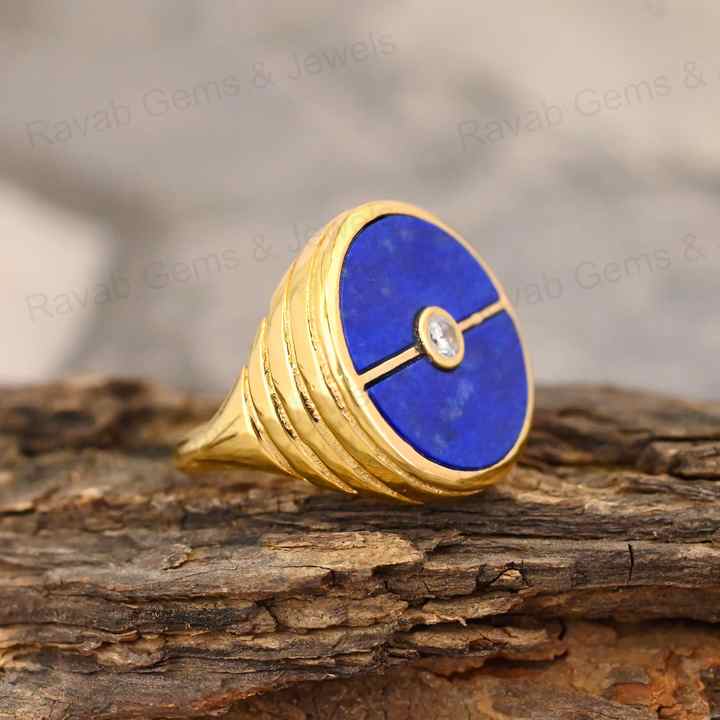 Best Selling 925 Silver Compass Ring for Men 20mm Lapis Lazuli Moissanite Genuine Designer Fine Jewelry with Bezel Setting Inlay
