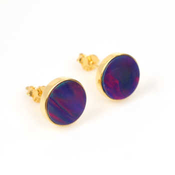 High Selling 18K Gold 925 Sterling Silver Stud Earrings Handcrafted Flat Solid Synthetic Purple Opal Gemstone for Party Fine