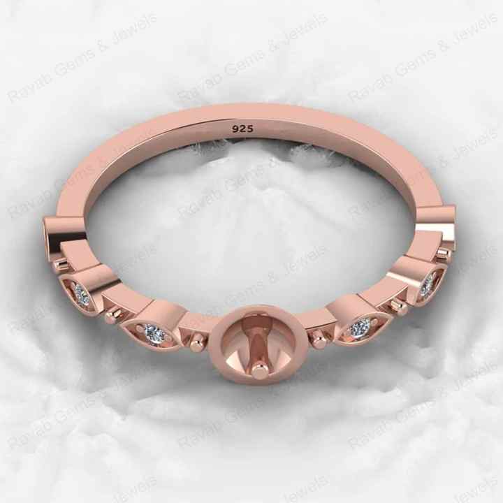 Solid 925 Sterling Silver CZ Sides 6mm Round Solitaire Semi Mount Setting Ring for Resin & Ashes Breastmilk DIY Jewelry Findings