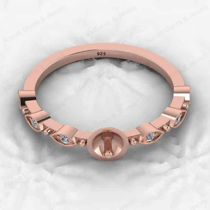 Solid 925 Sterling Silver CZ Sides 6mm Round Solitaire Semi Mount Setting Ring for Resin & Ashes Breastmilk DIY Jewelry Findings