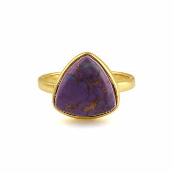 18k Gold Plated 925 Silver Boho Dainty Trillion Shape Ring 12mm Mohave Purple Copper Kingman Turquoise Stone Beautiful for Her