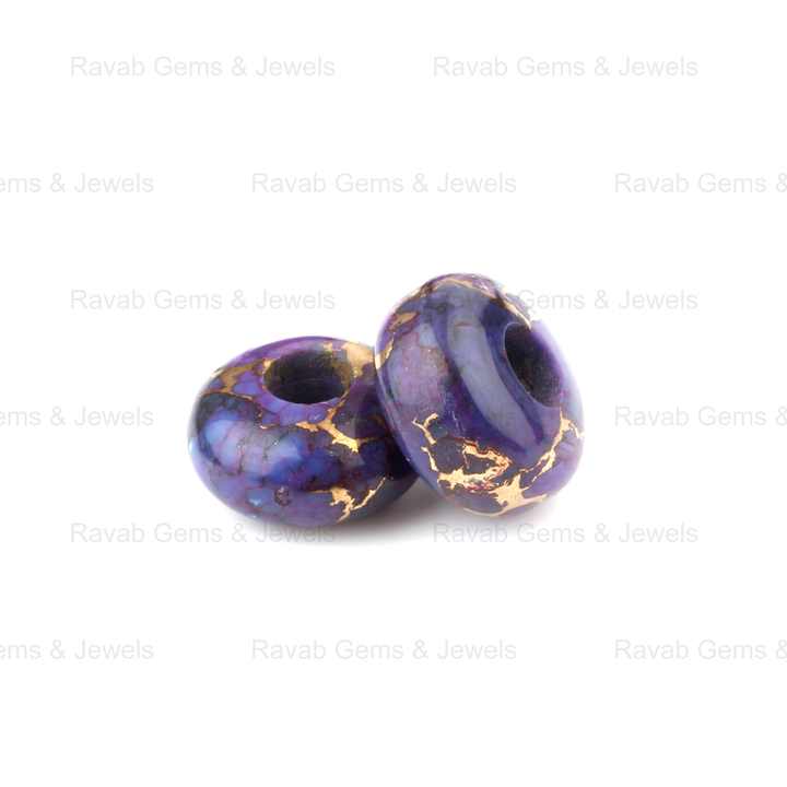 14x8mm Natural Smooth Mohave Purple Turquoise Copper Composite Briolette Rondelle Big 5mm Hole Gemstone Beads for Jewelry Making