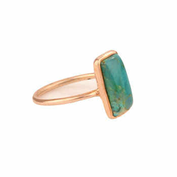 Top Selling 8x16mm Arizona Turquoise Gemstone Bezel High Polished Rose Gold Plated Sterling Silver Rectangle Shape Ring Women