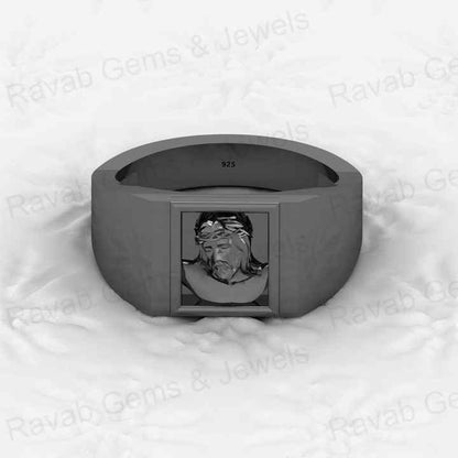 Top Quality Genuine 925 Sterling Silver Personalized Religious Jesus Christ Signet Ring Spiritual Keepsake Men's Fine Jewelry