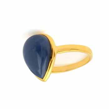 New Arrival Smooth Polished 10x14mm Natural Blue Opal Gemstone Solid Silver Bezel Micron Gold Plated Teardrop Ring Mom Fine