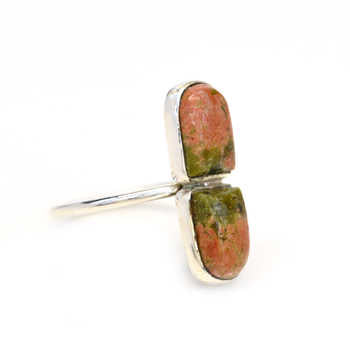 Handmade 925 Sterling Silver Fine Ring for Women Christmas Sale Natural Unakite Gemstone Bezel Setting 8x10mm Black Rhodium