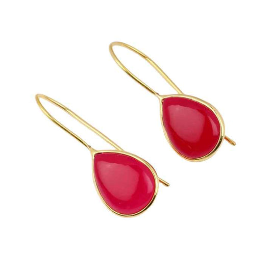 12x16mm Hot Pink Chalcedony Bezel Handmade Dainty 18K Gold Plated 925 Sterling Silver Earrings for Women Beautiful Fine Jewelry