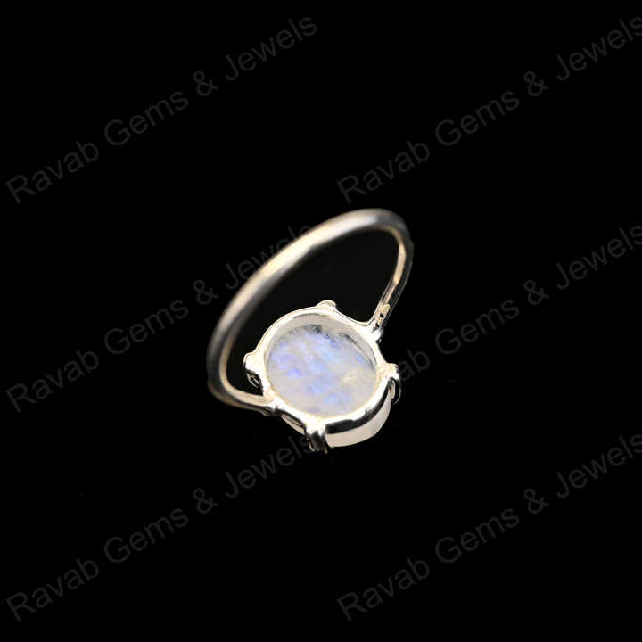 Superb Solid 925 Sterling Silver Natural Rainbow Moonstone Oval Checker Cut Prong Setting Ring for Women Fine Handmade Jewelry