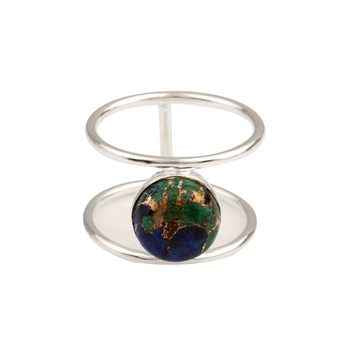 Best Selling 925 Sterling Silver Boho Double Band Ring 10mm Natural Azurite Copper Gemstone Minimalist Fine Jewelry for Her