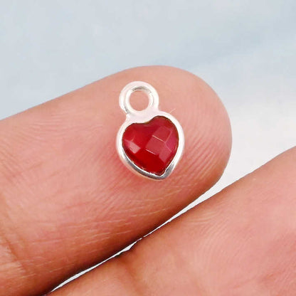 Superb Genuine Solid 925 Sterling Silver Garnet Hydro Checker Cut 5mm Dainty Minimalist Heart Charm For Making Women Necklace