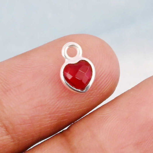 Superb Genuine Solid 925 Sterling Silver Garnet Hydro Checker Cut 5mm Dainty Minimalist Heart Charm For Making Women Necklace