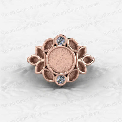 Solid 925 Sterling Silver 8mm Round & Micro Marquise CZ Semi Mount Blank Bezel Base Ring Setting for Resin Ashe Keepsake Jewelry