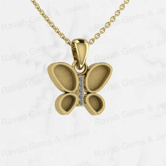 Best Quality 925 Silver With Zircon 12x16mm Butterfly Design Semi Mount Charm Pendant Setting for Keepsake & Breastmilk Jewelry