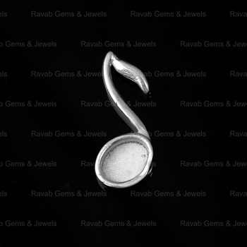 Genuine 925 Silver 6x8mm Musical Notes Design Semi Mounting Charm Pendant Resin Ashes Work Jewelry Findings & Components