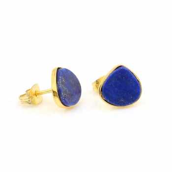 Daily Wear 10mm Lapis Lazuli Latest Design Natural Minimalist Heart Stud Earrings Women Handmade Sterling Silver Fine Stud
