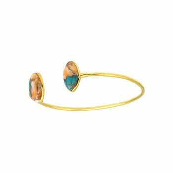 18K Gold Plated 925 Silver Dainty Marquise Cuff Bangle 8x16mm Natural Spiny Oyster Copper Turquoise Gemstone Fine Bracelet