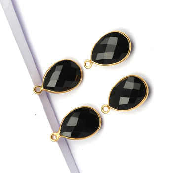 Best Quality 12mm Pear Drop Shape Natural Black Onyx Gemstone Genuine 925 Sterling Silver Gold Plated Bezel Pendant Fine Jewelry