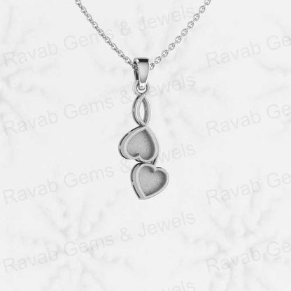 Superb 925 Sterling Silver 28.5mm Twins Heart Charm Semi Mount Couple Pendant Good Resin Ashes Work Jewelry Findings Component