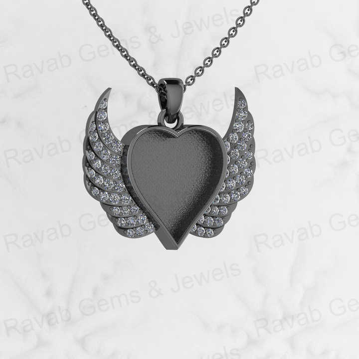 Best Selling Keepsake Jewelry Genuine 925 Silver Heart Charm Wing Pendant Base Blank Bezel Semi Mounting Stone Setting Supplier