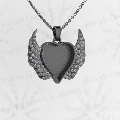 Best Selling Keepsake Jewelry Genuine 925 Silver Heart Charm Wing Pendant Base Blank Bezel Semi Mounting Stone Setting Supplier