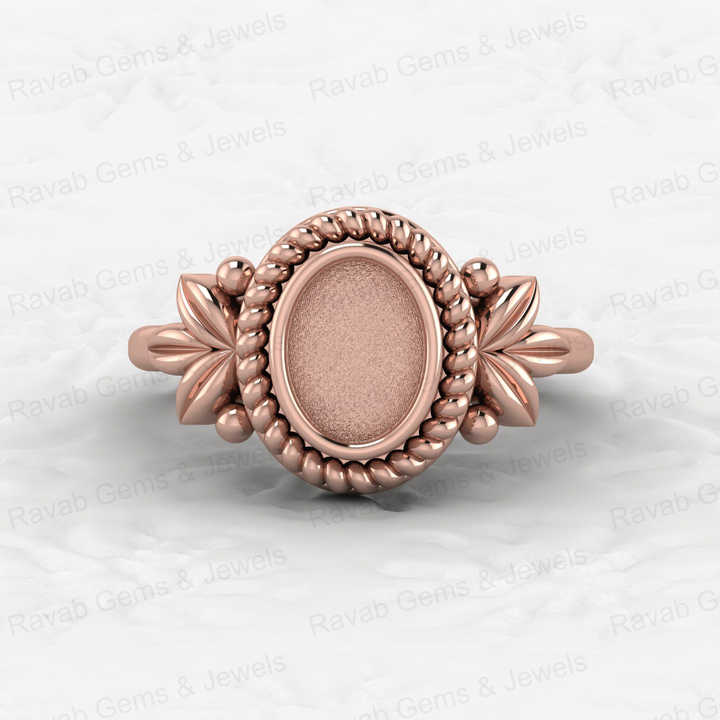 Solid 925 Sterling Silver 6x8mm Oval Bezel Cup Semi Mount Ring Setting Leaf Braided Resin Ashes Work Keepsake Jewelry Component