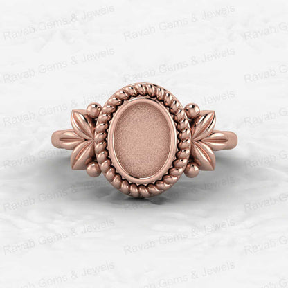 Solid 925 Sterling Silver 6x8mm Oval Bezel Cup Semi Mount Ring Setting Leaf Braided Resin Ashes Work Keepsake Jewelry Component