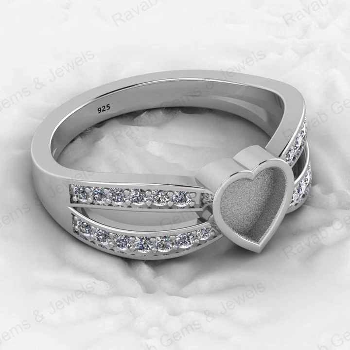 Genuine 925 Sterling Silver Semi Mount Ring Ultimate Heart Blank Bezel Design With Resin Ashes Good Keepsake Cremations Jewelry
